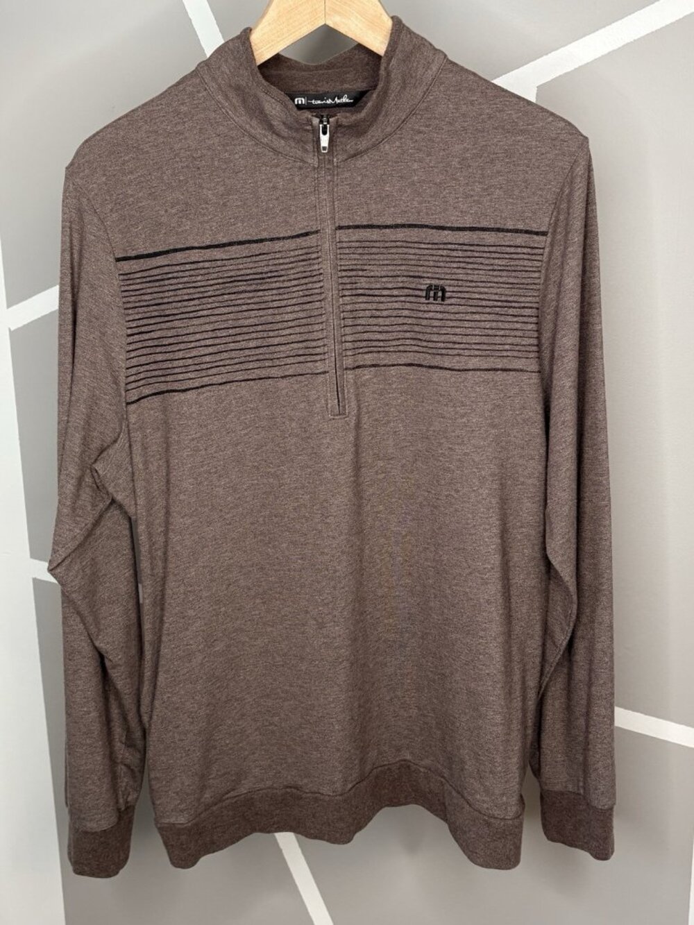 Travis Mathew Zachary Golf ¼ Zip Men’s M Brown Stripe Pullover Performance